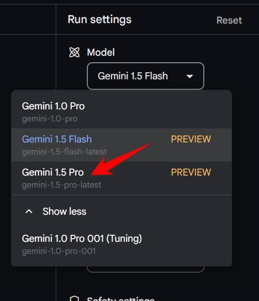 chon model gemini 1.5 pro