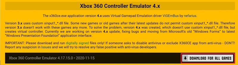 Chọn phiên bản Xbox 360 Controller Emulator 4.x
