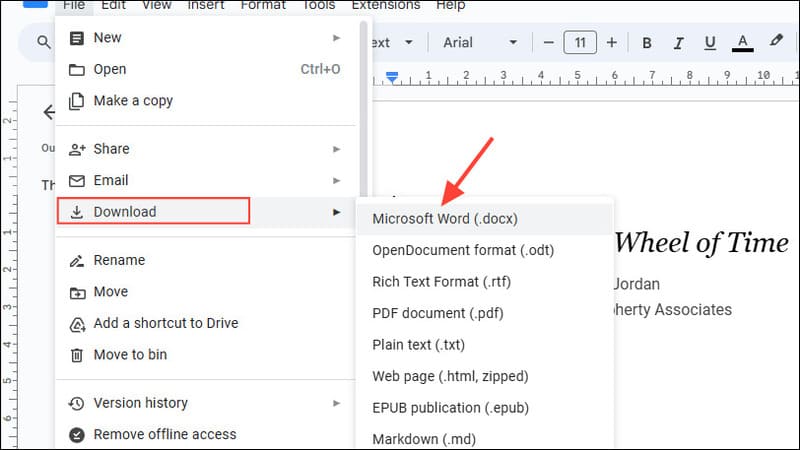 Chọn 'Microsoft Word (.docx)'