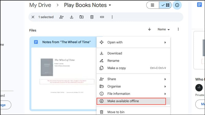 Nhấp chuột phải vào tài liệu và chọn 'Make available offline