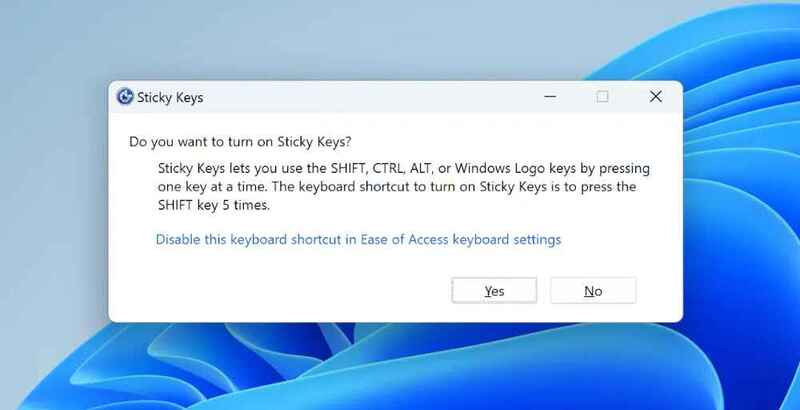 Lời nhắc Sticky Keys