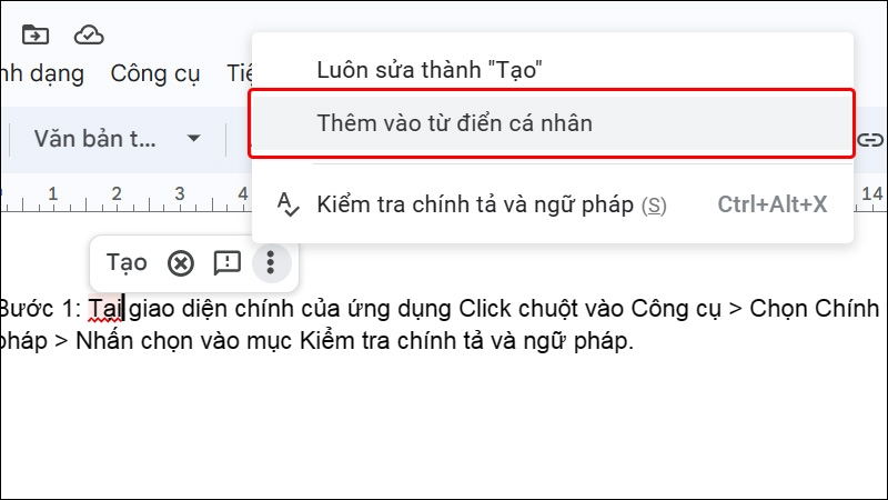 Chọn Thêm vào từ điển cá nhân