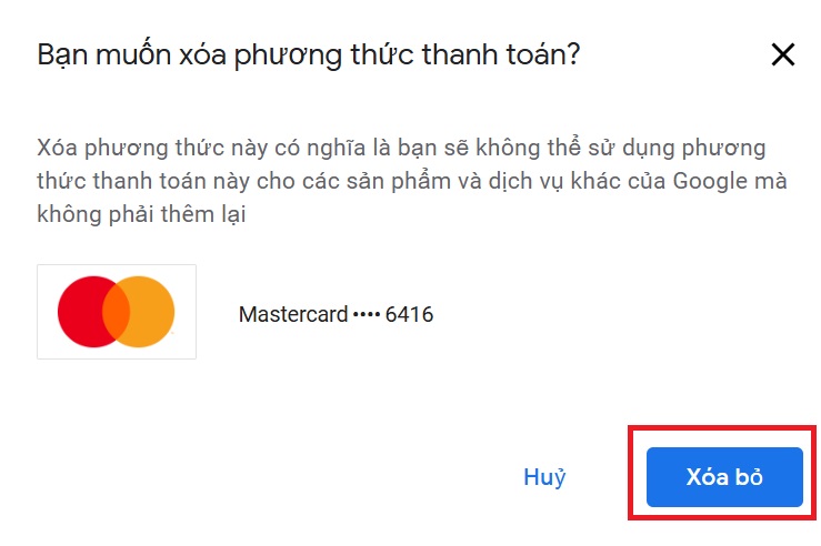 Chọn Xóa bỏ một lần nữa