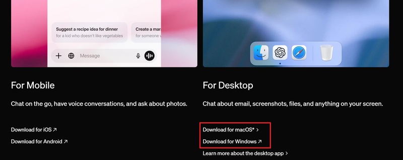 Download the ChatGPT for Desktop application