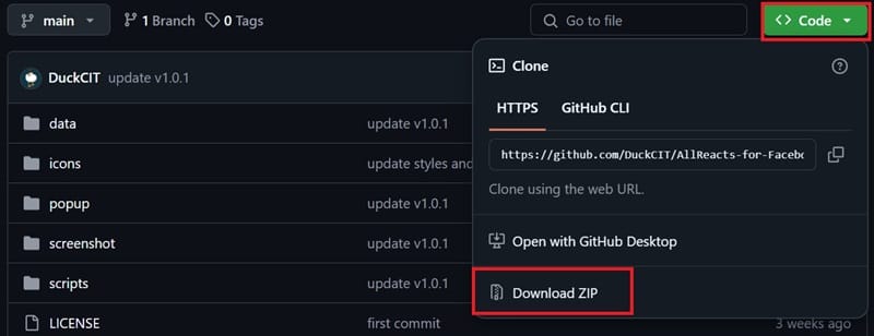 Chọn Download ZIP