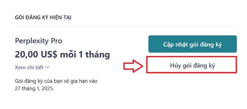 Chọn Hủy gói đăng ký