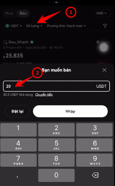 Selling USDT to VND