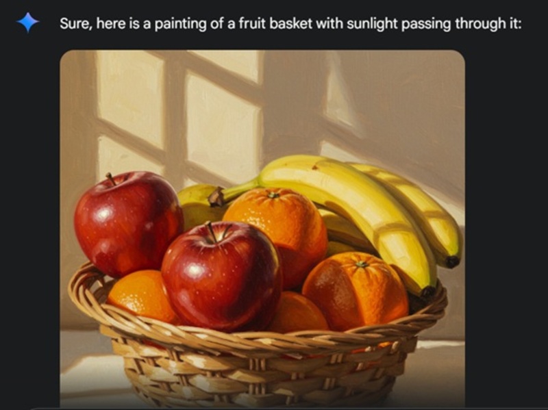 A Painting of a Fruit Basket with Sunlight Passing Through It.