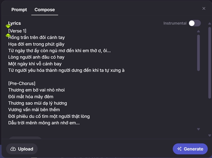 Nhập lyrics từ bài hát có sẵn