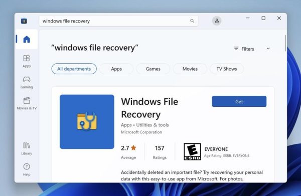 cài đặt windows file recovery