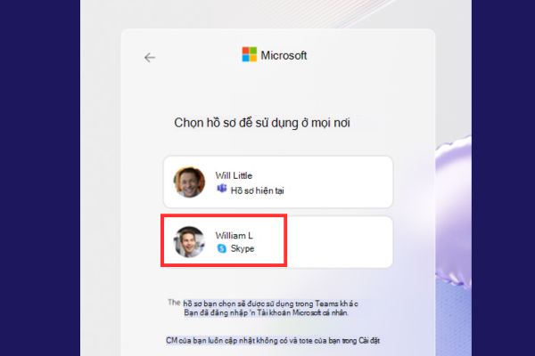 Chọn tài khoản Skype