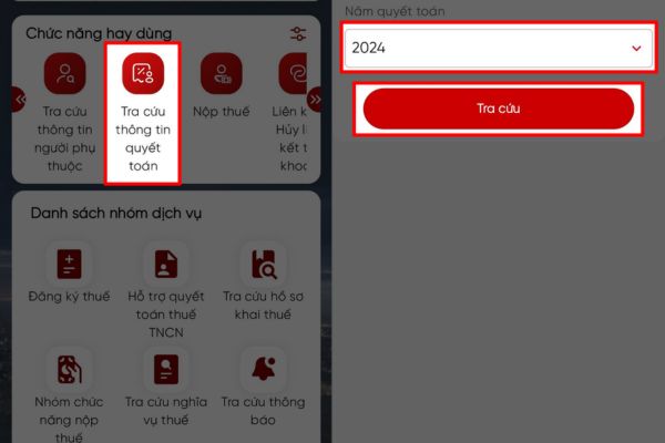 Cách báo cáo khi công ty kê khai thuế sai / chưa từng làm tại công ty đó 11 Nhấn vào mục Tra cứu thông tin quyết toán thuế