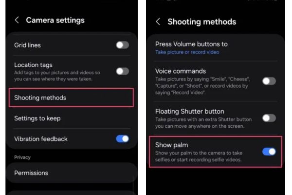 Chụp ảnh selfie dễ dàng với Palm Timer trên Android 9 Kích hoạt chế độ chụp ảnh bằng lòng bàn tay
