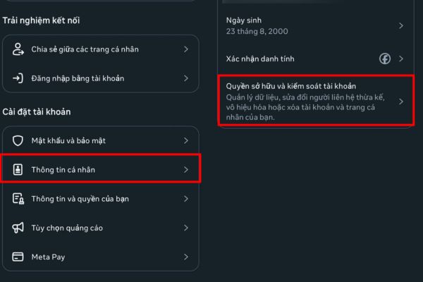 Hướng dẫn vô hiệu hóa Facebook nhưng vẫn dùng Messenger 13 Chọn Quyền sở hữu và kiểm soát tài khoản