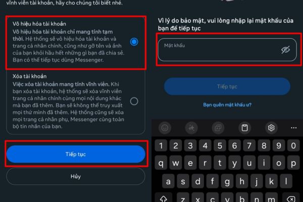 Hướng dẫn vô hiệu hóa Facebook nhưng vẫn dùng Messenger 15 Nhập mật khẩu để xác nhận