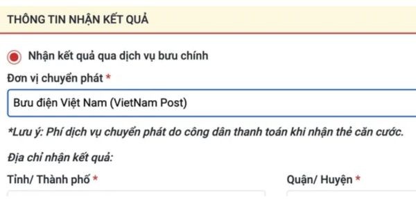 Nhận thẻ căn cước qua dịch vụ bưu chính