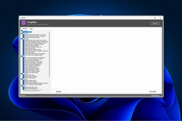 Crapfixer: Giải pháp tối ưu hóa Windows 11 vừa đơn giản mà hiệu quả 11 Giao diện đơn giản, thân thiện của Crapfixer