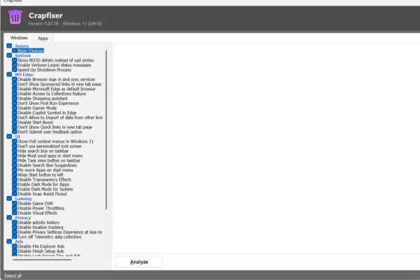 Crapfixer: Giải pháp tối ưu hóa Windows 11 vừa đơn giản mà hiệu quả 12 Các tính năng tối ưu hóa nổi bật của Crapfixer