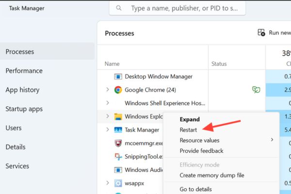 4 cách gỡ Ask Copilot khỏi menu chuột phải trên Windows 11 20 Khởi động lại Windows Explorer