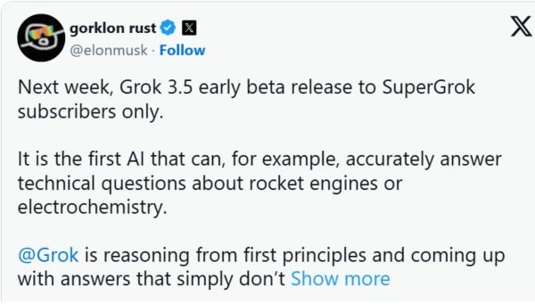 Elon Musk ra mắt Grok 3.5: Không phụ thuộc vào dữ liệu internet 7 xAI ra mắt Grok 3.5