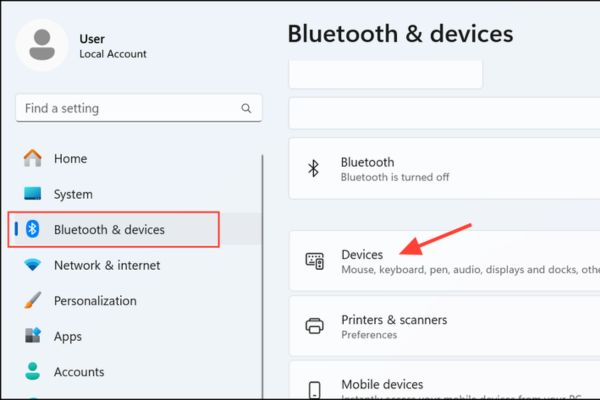 Vào Settings > Bluetooth & devices > Devices