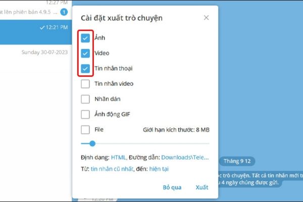Chọn loại dữ liệu muốn tải về