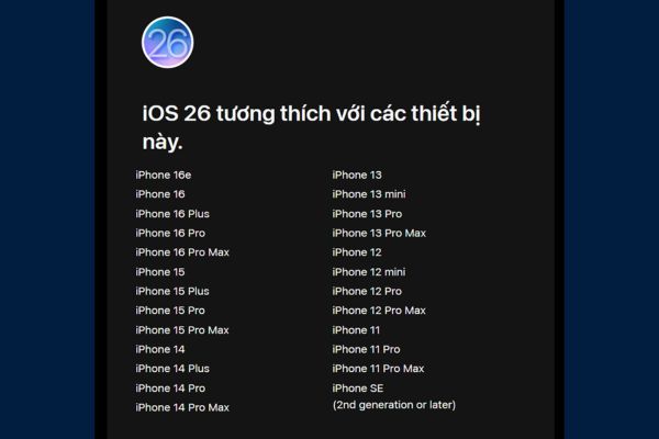 Danh sách iPhone hỗ trợ iOS 26
