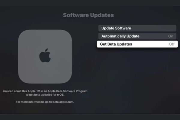 Cài tvOS 26 Developer Beta trên Apple TV để hát karaoke bằng iPhone 12 Chọn Get Beta Updates