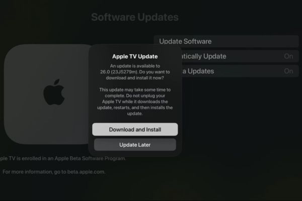Cài tvOS 26 Developer Beta trên Apple TV để hát karaoke bằng iPhone 14 Nhấn vào nút Download and Install