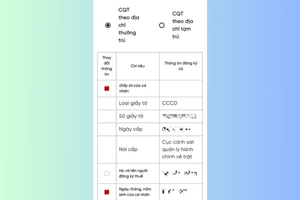 Hướng dẫn cập nhật số CCCD thành mã số thuế trên eTax Mobile 14 Tích chọn vào các mục cần thay đổi