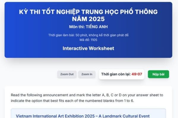 Làm thử đề tiếng Anh tốt nghiệp THPT 2025 có chấm điểm và giải thích 12 Làm thử đề tiếng Anh tốt nghiệp THPT 2025 có chấm điểm