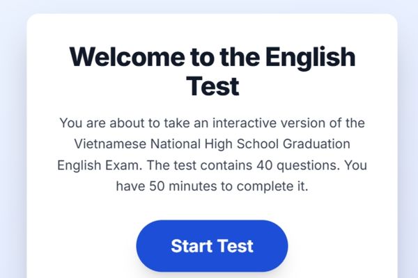Làm thử đề tiếng Anh tốt nghiệp THPT 2025 có chấm điểm và giải thích 13 Chọn "Start Test"