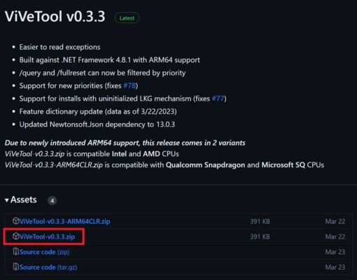 Extract the vivetool-v0.xxzip file