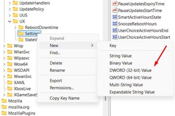 Hướng dẫn dừng cập nhật Windows 11 trong 20 năm 11 Chọn New > DWORD (32-bit) Value