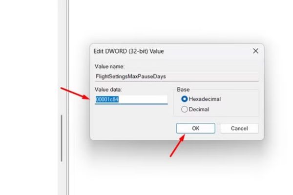 Hướng dẫn dừng cập nhật Windows 11 trong 20 năm 12 Trong trường Value data, nhập 00001c84