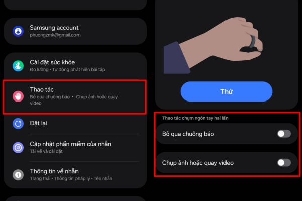 Những điều cần biết khi mua Galaxy Ring 23 Thiết lập cử chỉ thông minh
