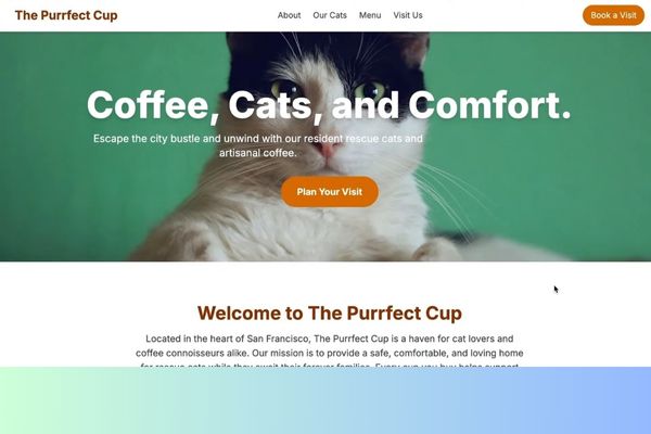 Tăng tốc lập trình x10 với Gemini CLI - Công cụ AI miễn phí từ Google 15 Một landing page về một quán cà phê mèo ở San Francisco