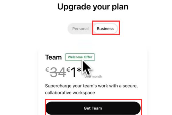Instructions for registration of chatgpt team price 1 $ 15 Click Get Team