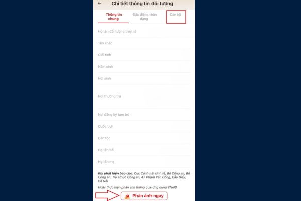 Cách phản ánh đối tượng bị truy nã qua ứng dụng VNeID 13 Chọn “Phản ánh ngay”