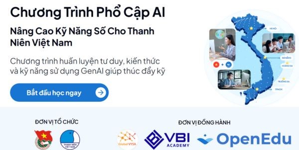 Học miễn phí khóa học Phổ cập AI và nhận chứng chỉ từ Trung ương Đoàn 11 Nhấn vào nút “Bắt đầu học ngay”