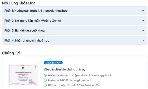 Học miễn phí khóa học Phổ cập AI và nhận chứng chỉ từ Trung ương Đoàn 9 4 phần học với 12 bài giảng và 7 video