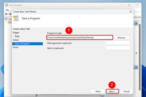 Nhập đường dẫn đầy đủ đến file ClearTempFiles.bat