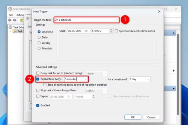 Hướng dẫn tùy chỉnh thông báo pin yếu trên Windows 11 17 Bật Repeat Task Every