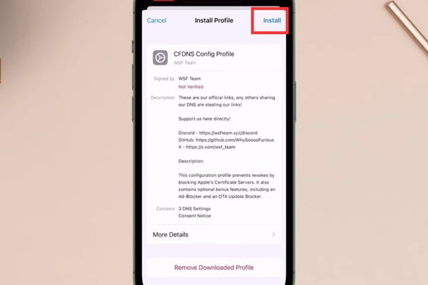 Cách bypass Unable to Verify App trên iPhone 19 Chọn Install