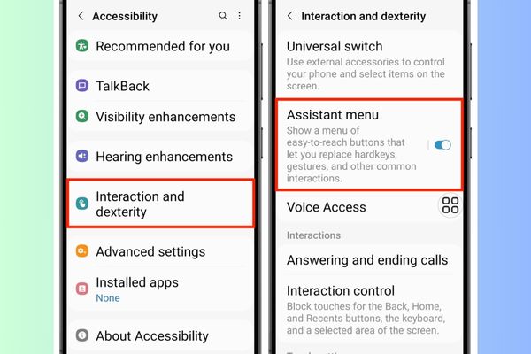 Bật công tắc cho Assistant Menu