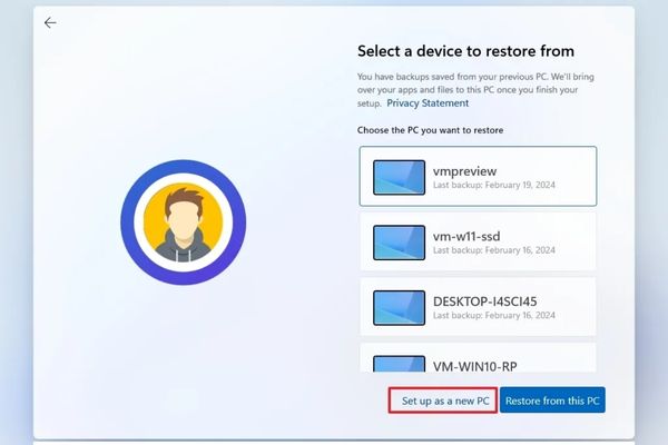 Nhấn vào Set up as a new PC