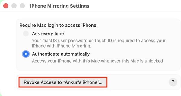 Thiết lập lại iPhone Mirroring