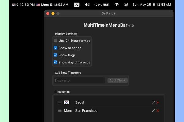 Cách xem nhiều múi giờ trên Mac với MultiTimeInMenuBar