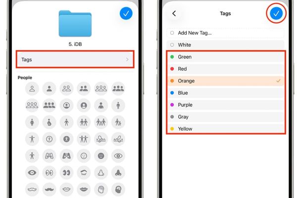 Cách đổi màu và thêm icon cho Folder iPhone 13 Nhấn vào nút Tags và chọn màu