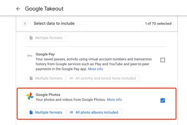 Bỏ chọn tất cả các dịch vụ và chỉ giữ lại Google Photos